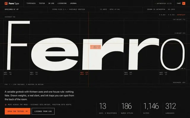 Ferro Type: the top of the homepage