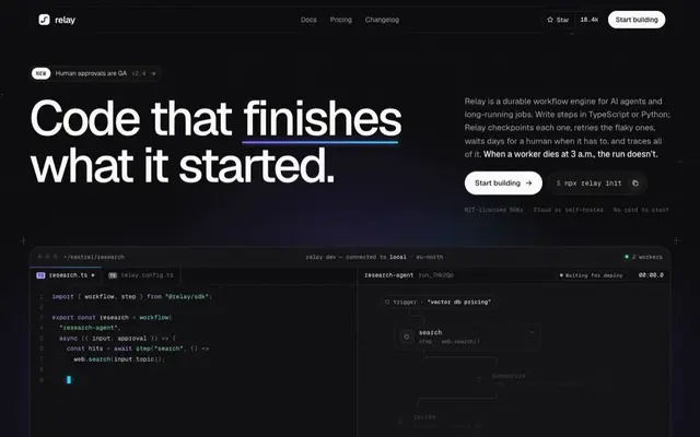 Relay: the top of the homepage